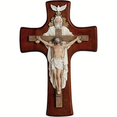 12in BC Catholic Trinitarian Wooden Cross 2D Plane Wall Hanging Christ Inspiring Home Decoration Devout Gift Religious Pendant