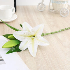 Real Looking 3D Printing Lily Branch  Artificial Flowers White Fake Flowers Flores for Wedding Home Garden Decoration Home Decor, Plants & flowers