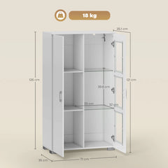 HOMCOM Display Cabinet with Glass Shelves, Sideboard for Living Room, White Kitchen & Dining Furniture