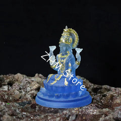 11cm White/Blue Resin Indian Lakshmi Buddha Statue, Mini SIze Delicate Auspicious Figurine of Buddhist Tailsman