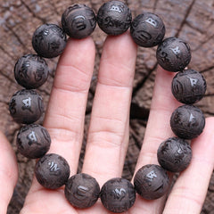 Authentic Natural Ebony Tibetan Six-Character Mantra Tibetan Prayer Wheel Bracelet 15mm Unisex Bracelet