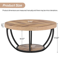 Tribesigns 31.7" Round Coffee Table, Industrial 2-Tier Circle Coffee Table with Storage Shelves, Modern Wooden Accent Center Tab Living Room Furniture