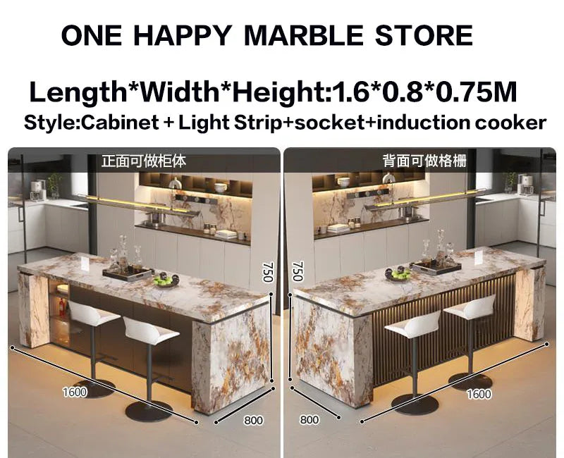 Luxury Marble Kitchen Island Dining Table, Custom Modern Bar Countertop, High-End Open Kitchen Design, Integrated Home Furniture Kitchen Display Cabinets Kitchen & Dining Furniture