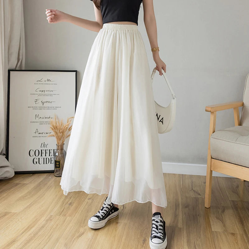 Women’s High-Waist Chiffon Wide-Leg Pants – Spring/Summer Plus Size