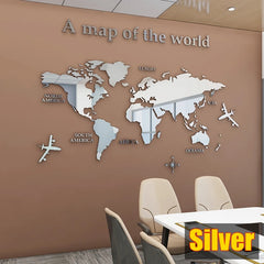 3D World Map Wall Sticker Acrylic Solid Color Crystal Bedroom Wall With Living Room Classroom Stickers Office Decoration Ideas
