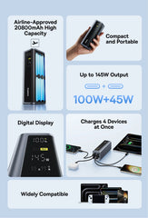 Baseus 145W Power Bank 20800mAh Dual USB A USB C PD 100W Fast Charging Digital Display Portable PowerBank for Laptop Phone Steam