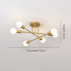 Retro Industrial Wrought Iron Material 6Heads LED Ceiling Lamp Home Luminaire  Modern Living Room Decoration Light