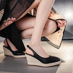 Summer High Heels Sandals Women Heeled Shoes Pointed toe Brand Ladies Party Women Wedges Sandals 8cm Plus Size 42 DX334