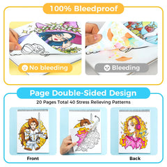 Ohuhu Anti-Stress Colouring Book Double-Sided Bleed-Resistant Paper Mindfulness Designs for Relaxation Spiral Bound Art Therapy