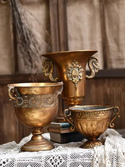 Vintage High Foot Iron Vase Classical Living Room Dry Flower Arrangement Accessories Creative Home Metal Flower Pot Decoration