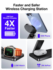 Magnetic 3 in 1 Fast Wireless Charger Stand Foldable Charging Station For iPhone 16 15 14 13 12 Apple Watch 9 8 7 6 Airpods Pro