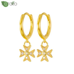 925 Sterling Silver Needle Fashion Cross Pendant Hoop Earrings for Women Vintage Gold Color Small Earrings Luxury Jewelry Gifts