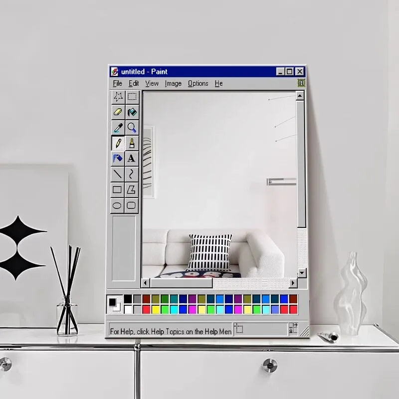 Artistic Mirror, Trendy Vintage Makeup Mirror, Decorative Piece for Living Room Tabletop, Microsoft MS Paint Mirror