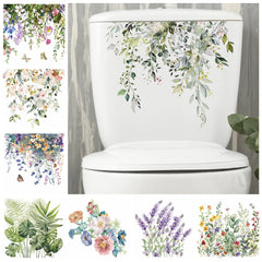Green Plant Leaves Bathroom Toilet Sticker WC Closestool Wall Sticker Self Adhesive Mural Beautify Flower Home Decor Decals