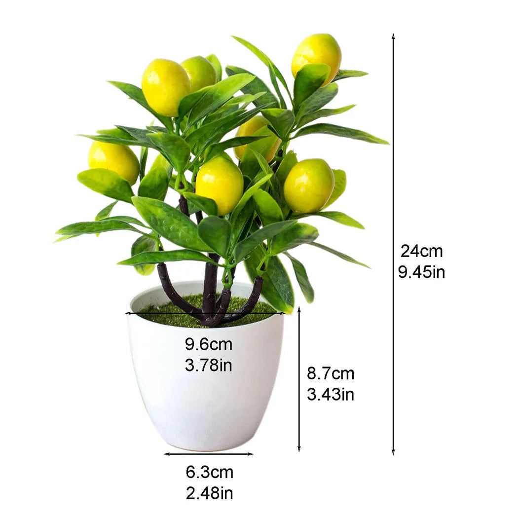 18cm*24cm Artificial Lemon Tree Potted Plastic Fake Flowers Plant Outdoor Yard Garden Balcony Plant Potted Home Floral Decor