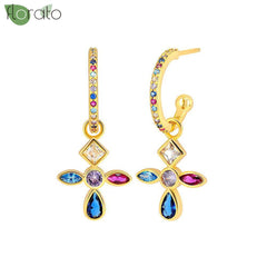 925 Sterling Silver Needle Fashion Cross Pendant Hoop Earrings for Women Vintage Gold Color Small Earrings Luxury Jewelry Gifts