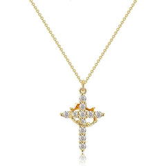 Luxury Rotatable Crown Zircon Cross Necklace Earrings Rings for Women Stainless Steel Cross Chain Christian Jewelry Prayer Gift