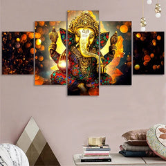 Hindu God Ganesha Elephant Canvas Painting Bedroom 5 Pieces Canvas Poster Living Room Art Prints Wall Pictures Home Decor