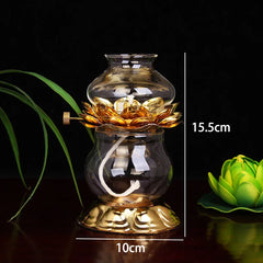 Golden Oil Lamp For Buddhist With Glass Windproof Cover Religious Items Home Alter Prayer Buddha Decoration