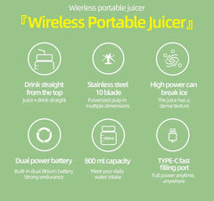 Wireless Portable Juicing Bucket Electric 800ml Sports Cup Fresh Fruit Juicer With Large Capacity and 10 Stainless Steel Blades