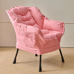 Costway Modern Polyester Fabric Lazy Chair Single Corner Sofa Chair W Side Pocket Beige Living Room Furniture