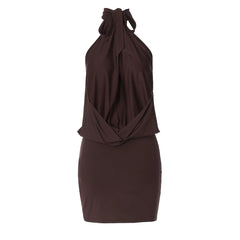 Halter Ruched Backless Mini Dress for Women – Summer Party & Club