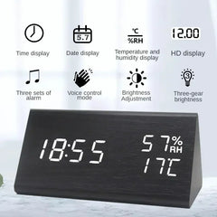 LED Student Alarm Clock Simple Wall Clock Temperature Display Sound Control Table Clock Desktop Home Decor Garden