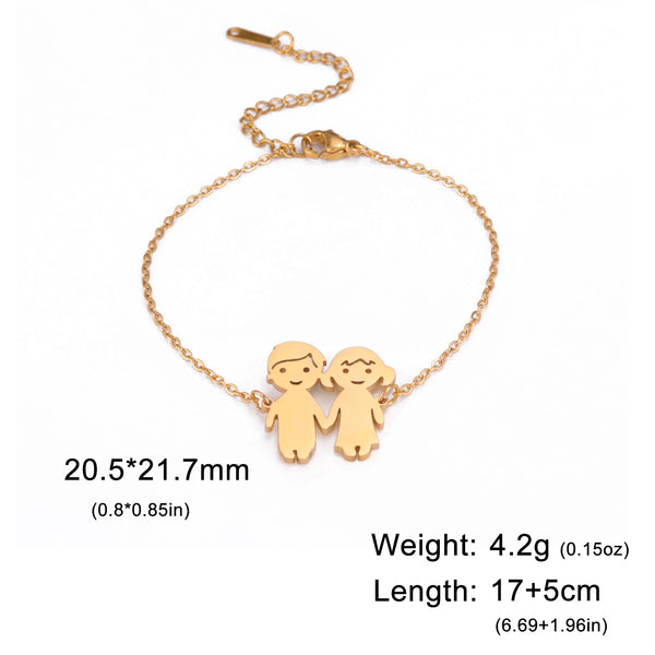 Teamer Cute Family Bracelets Stainless Steel Charm Bracelet Bangle for Daughter Son Sister Brother Couple Gifts Jewelry