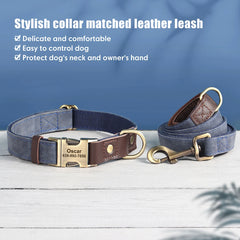 Personalized Dog Collar Leash PU Leather Dog Collars With Walking Lead Rope Free Custom Pet ID for Small Large Dogs Pug Pet Shop