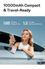 Baseus 10000mAh Power Bank 22.5W Built-In Dual USB-C Cable Thinner Fast Charging for iPhone 17 Pro Max Samsung S25 Xiaomi Poco