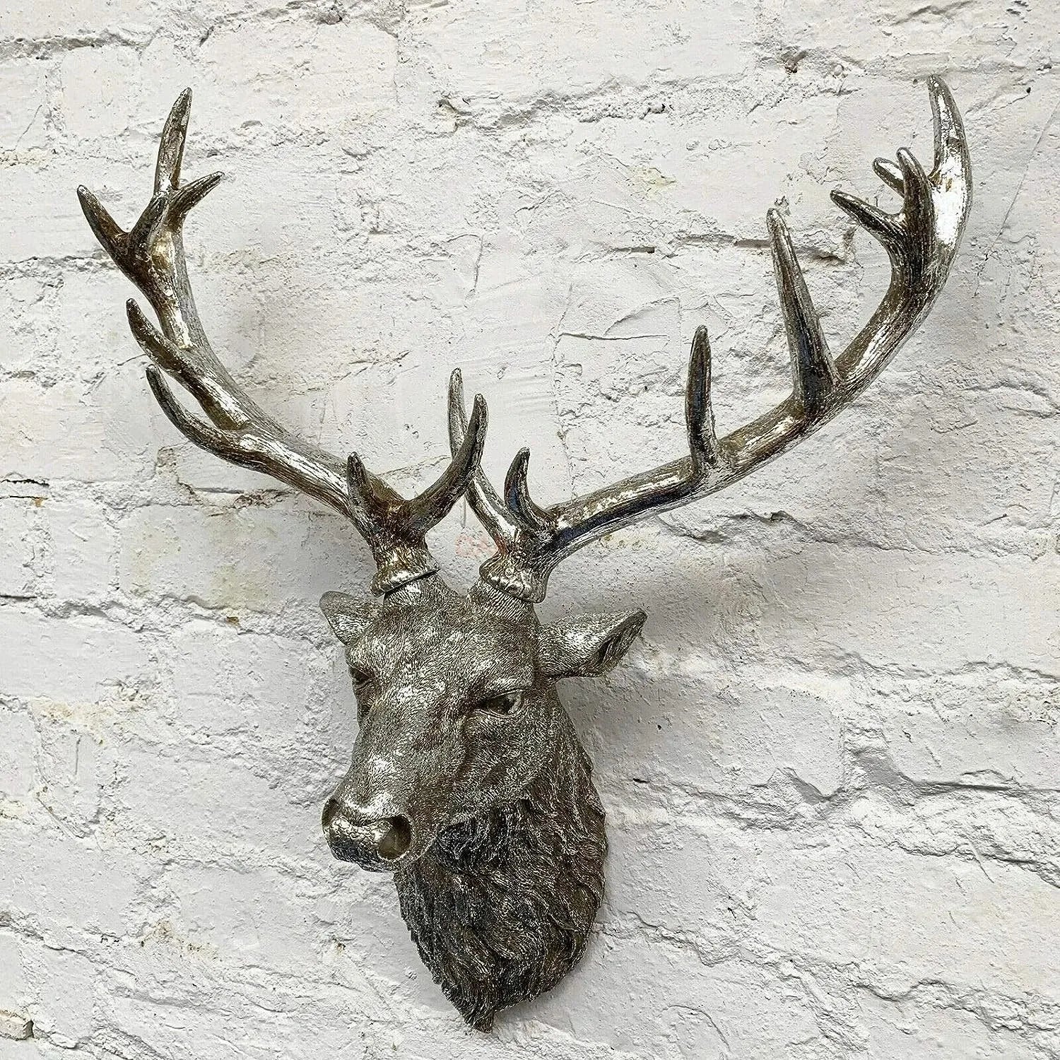 Rustic Metal Stag Deer Head Wall Hanging Mounted Animal Sculpture Decoration for Living Room Office Bar Retro Iron Art Gift