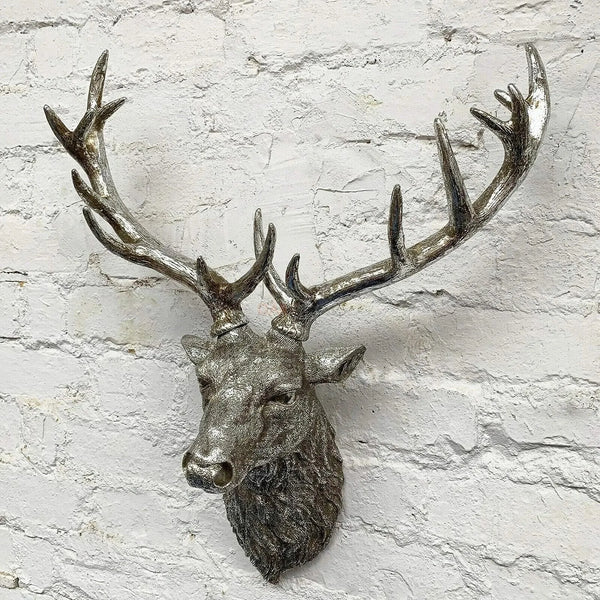 Rustic Metal Stag Deer Head Wall Hanging Mounted Animal Sculpture Decoration for Living Room Office Bar Retro Iron Art Gift
