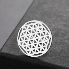 Dawapara Flower of Life Brooch Minimalist Sacred Geometry Spiritual Symbol Lapel Pin Protection Amulet Stainless Steel Jewelry