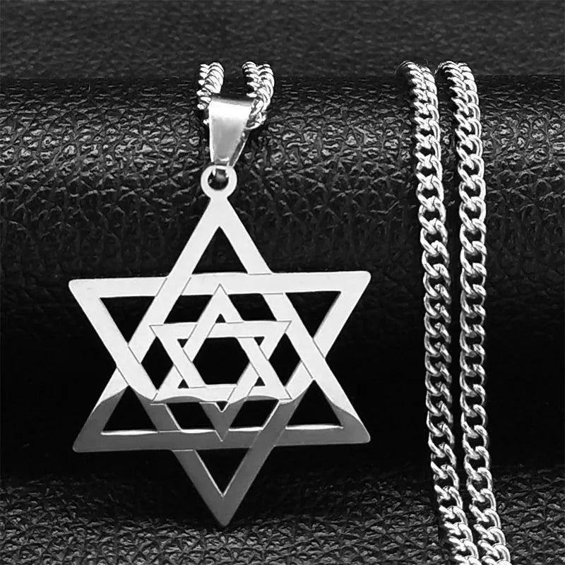 Hip Hop Jewish Hexagram Long Necklaces Stainless Steel David Star Israel Mezuzah Necklace Sweater Neck Chain Jewelry Gifts NA193