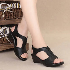 WOIZGIC Women Old Mother Laides Wedges Sandals Platform Shoes PU Leather Non Slip Beach Summer Cool Zipper