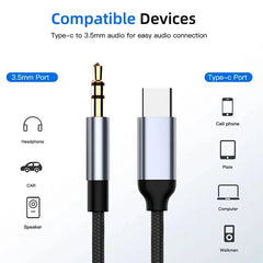 AUX Audio Cable Type-C USB C to 3.5mm Jack AUX Cord Car Speaker Headphone Adapter for Samsung Xiaomi Huawei Type-C Converter