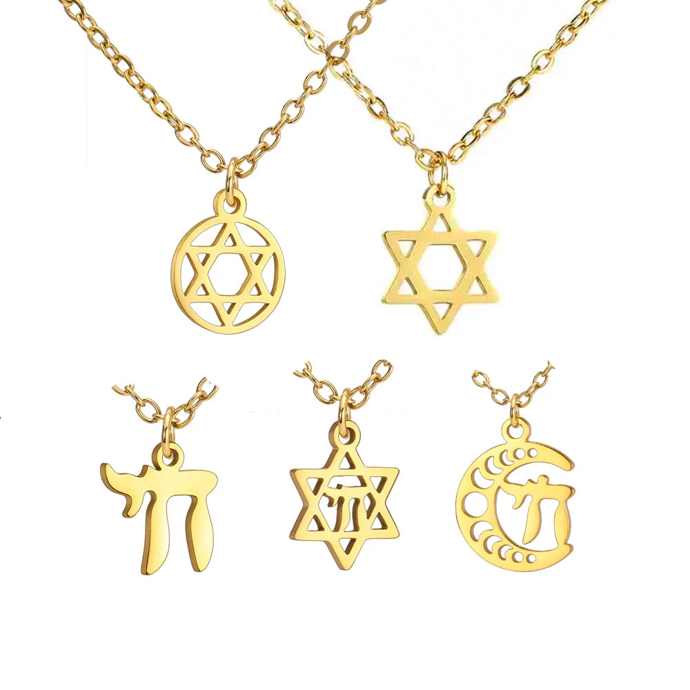 EUEAVAN 1pc Hebrew Letter Chai Symbol Necklace for Women Jewish Blessing Life Star of David Pendant Protection Amulet Jewelry