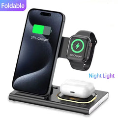 Foldable 3 In 1 Wireless Charger Stand Pad Desktop Fast Charging Station For iPhone 17 16 15 14 13 Samsung Apple Watch Airpods
