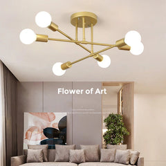 Retro Industrial Wrought Iron Material 6Heads LED Ceiling Lamp Home Luminaire  Modern Living Room Decoration Light