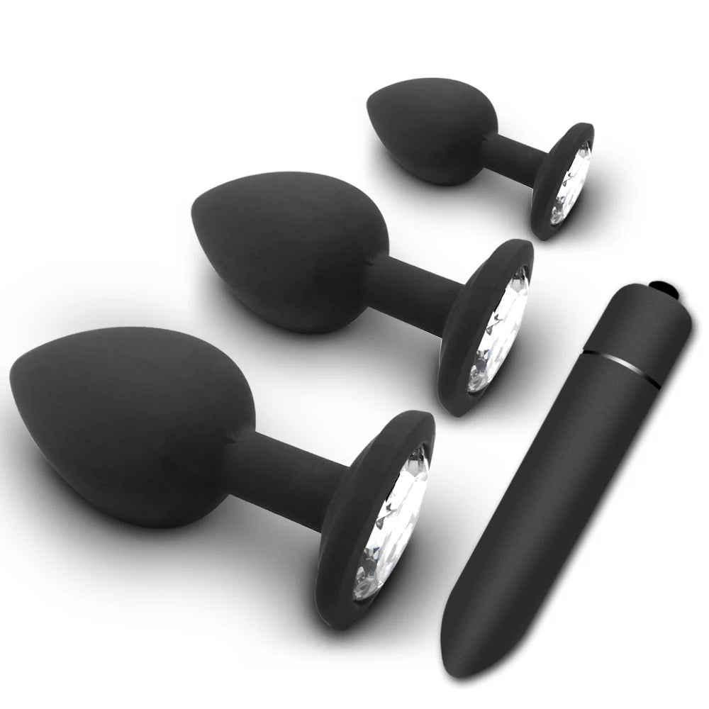 4pcs Soft Silicone Anal Plug Mini Erotic Bullet Vibrator Butt Plug Sex Toy for Men Women Gay Couples Anal Prostate Stimulator