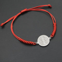 Catholic Religious Belief St. Benedict Cross Stainless Steel Bracelets Manual Chinese Knot Bracelets Men Adjustable Jewelry Gift