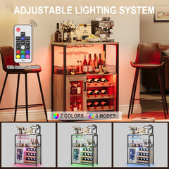 36" Wine Bar Cabinet with LED Lights - Adjustable Glass Shelves Liquor Storage, Curio Cabinet for Kitchen Counter, Dining Room Kitchen Display Cabinets Kitchen & Dining Furniture