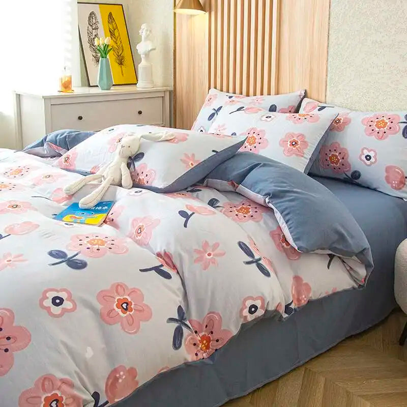 1PC Floral Washed Cotton Duvet Cover - Single/Queen/King Size Housse De Couette 이불커버 Funda Nórdica (No Pillowcase)