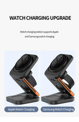 3 in 1 Foldable Charging Station Fast Magnetic Wireless Charger Stand for iPhone 17 16 15 14 13 12 Apple Watch 8 7 6 Airpods Pro