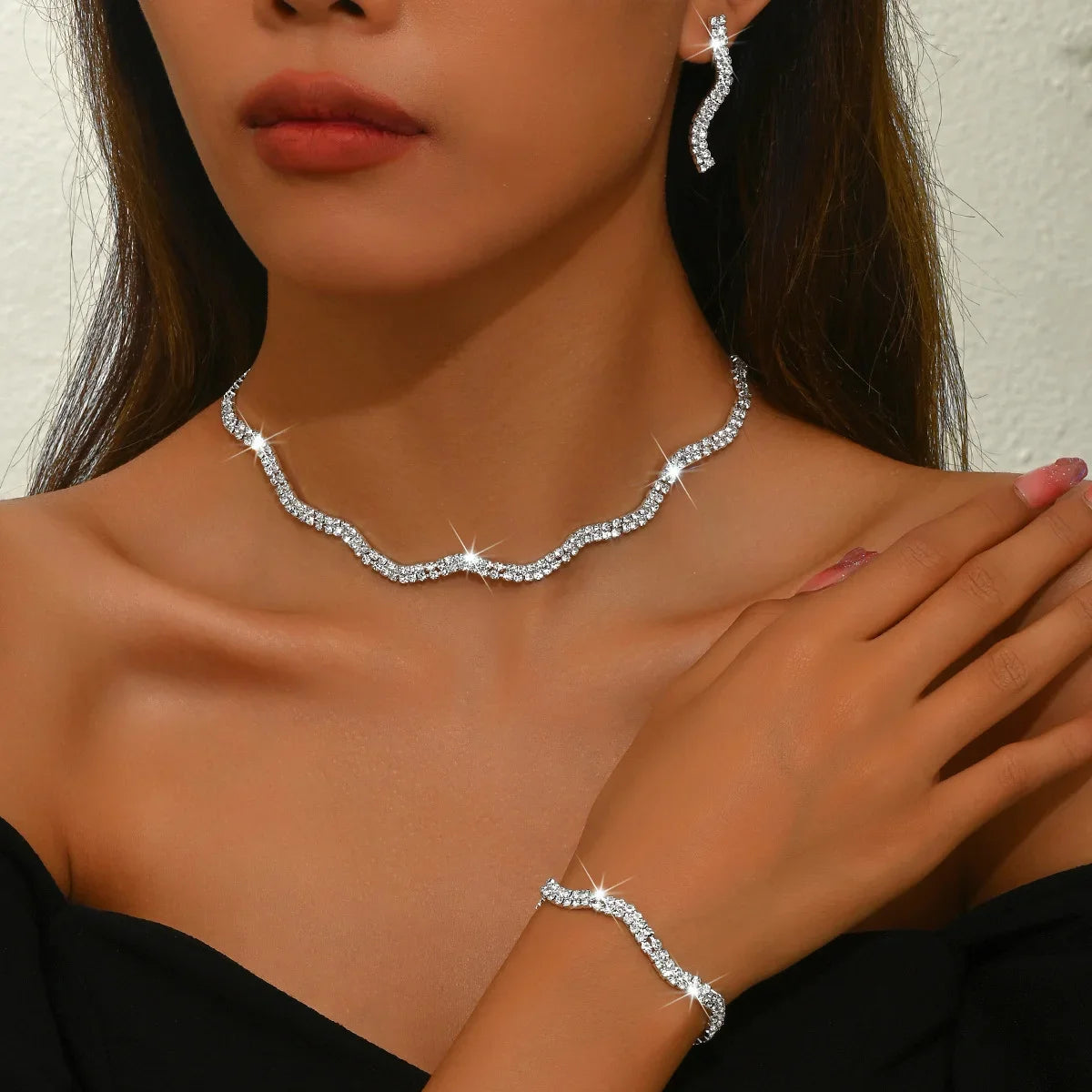 Luxury Crystal Wedding Jewelry Set Necklace Bracelet Earrings