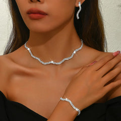 Luxury Crystal Wedding Jewelry Set Necklace Bracelet Earrings