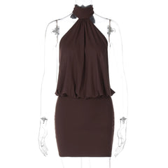 Halter Ruched Backless Mini Dress for Women – Summer Party & Club