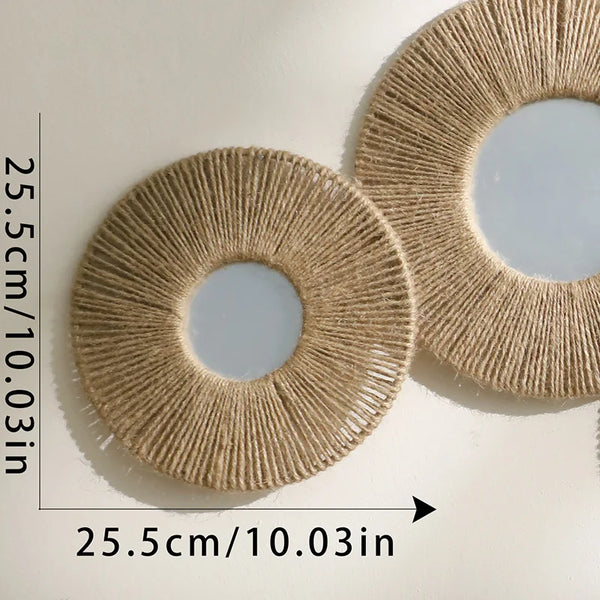 Round Decorative Wall Mirrors Farmhouse Circle Mirror with Hemp Rope Boho Mirrors for Bedroom, Bathroom, Living Room Decor Gift