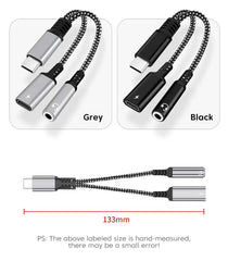 NNBILI 2in1 1in1 USB Type C to 3.5mm Headphone Audio Aux jack Adapter PD 60W Fast Charging Cable for iPhone 15 Samsung Xiaomi