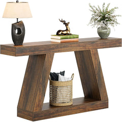 Farmhouse Console Table, 55-Inch Sofa Table with Storage, Industrial Wooden Entryway Table for Hallway, Living Room, Dark Brown Living Room Furniture